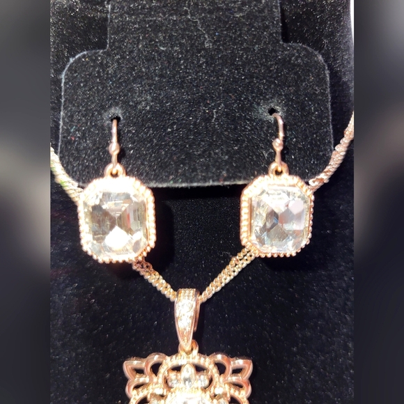 CATO Rose Gold and Rhinestone Necklace and Drop Earrings Set / Pierced - Picture 3 of 9